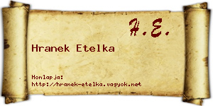 Hranek Etelka névjegykártya